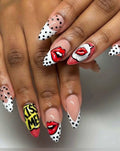 Pop Art Press On Nails | Comic Book Lip Print Fake Nails Glue On