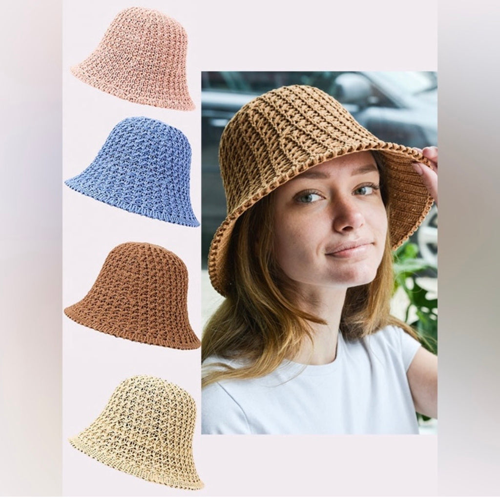 Woven Straw Crochet Bucket Hat in Multiple Colors