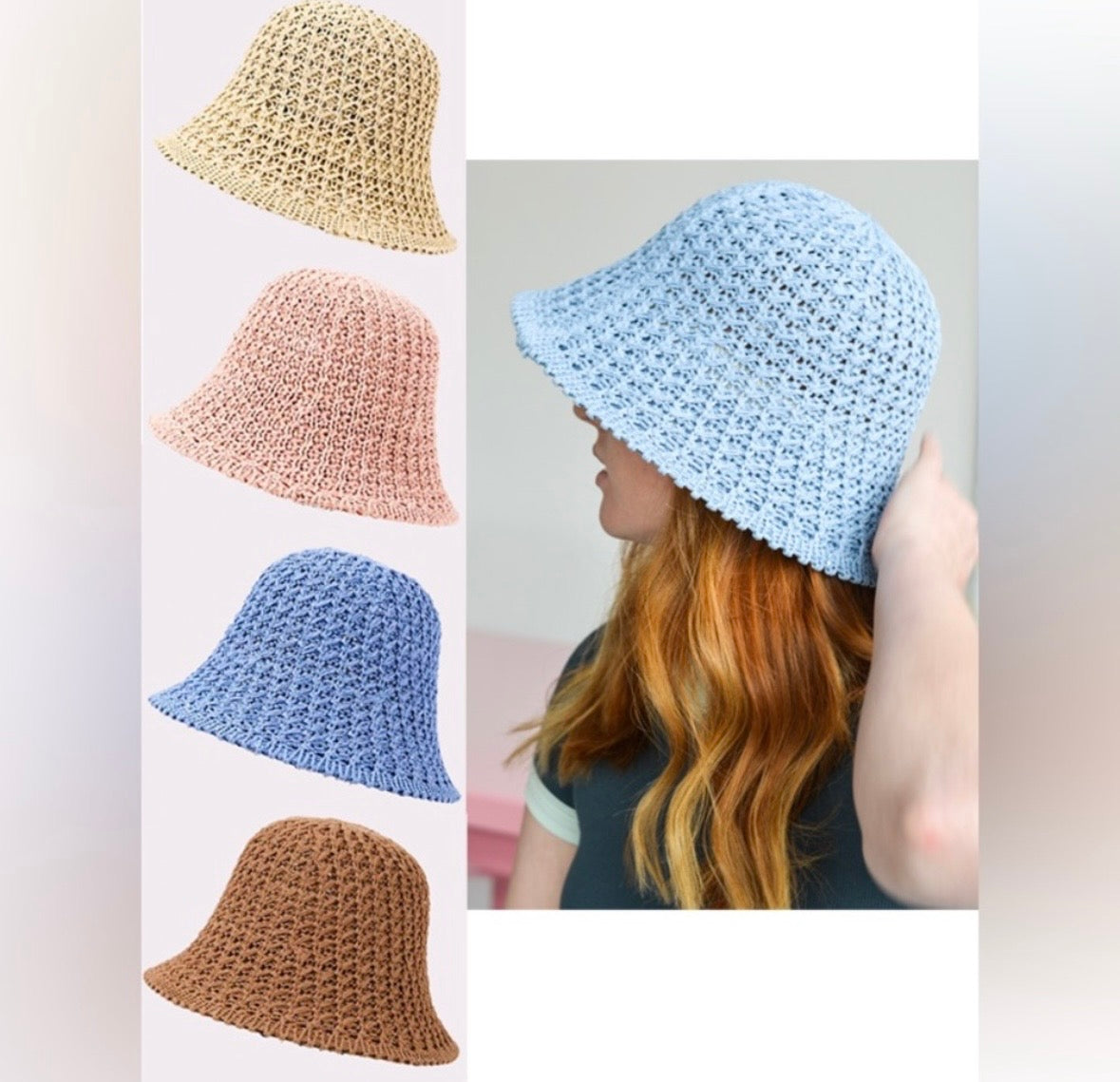 Woven Straw Crochet Bucket Hat in Multiple Colors