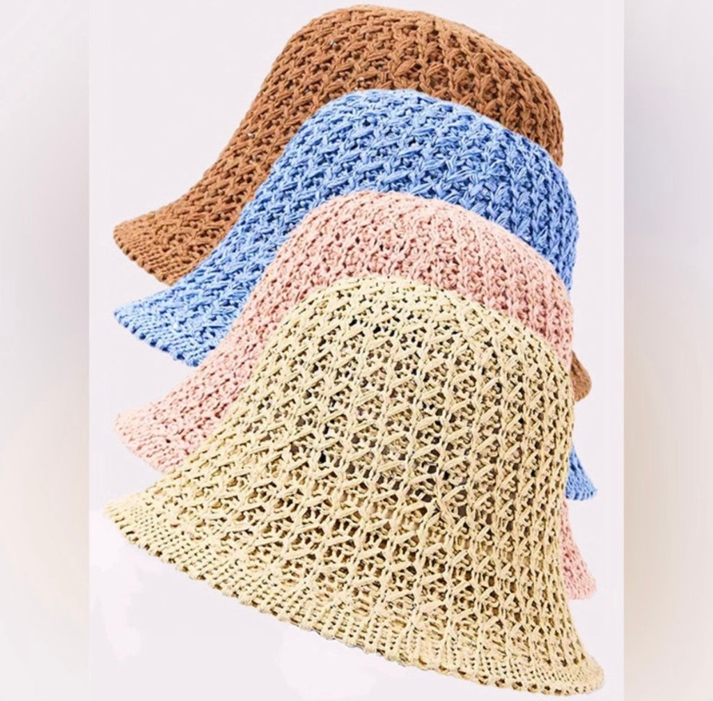 Woven Straw Crochet Bucket Hat in Multiple Colors