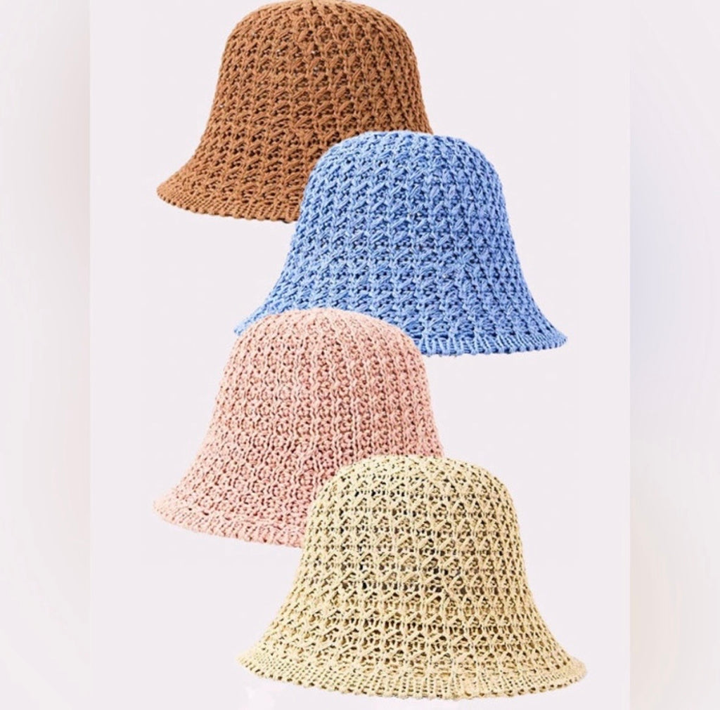 Woven Straw Crochet Bucket Hat in Multiple Colors
